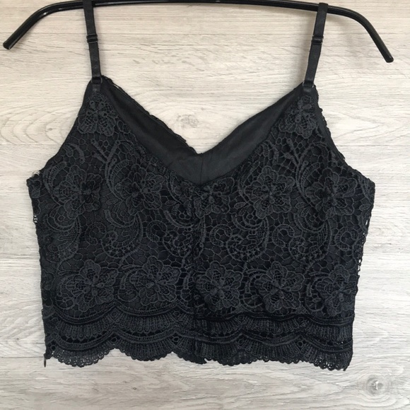 NWT-Women’s Crocheted Soft Lace Cami Top, Black - Picture 3 of 7